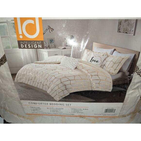 Intelligent Design Love Raina Geo 5-Pc Comforter Set Ivory Gold Full Queen NEW - Picture 10 of 11